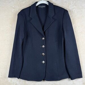 ST JOHN BASICS Women's Black Knit Blazer Jacket Gold‎ Button Front Size 6